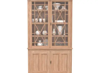 Lorfords antiques Oak Glazed Bookcases 3D model