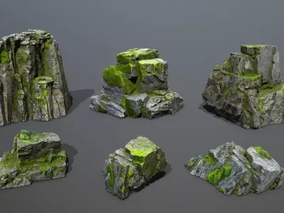 Mossy Rock Set Low-poly 3D model