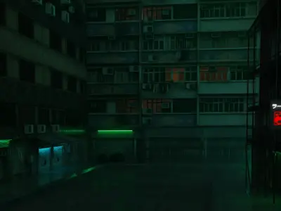 Cyberpunk back streets Low-poly 3D model