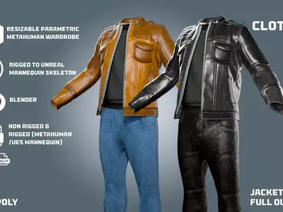 jacket and pants - clothyfic outfits Low-poly 3D model