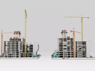 Construction site scene Low-poly 3D model