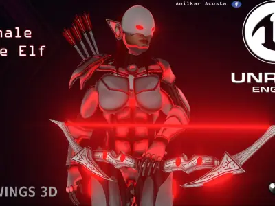 Female Space Elf Archer---Ready for Games Low-poly 3D model