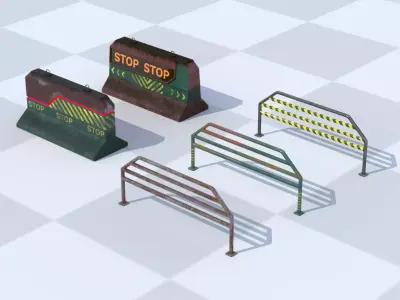 Cyberpunk style street fences and barriers 3D model