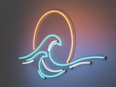 Sunset Wave - Neon Sign 3D model