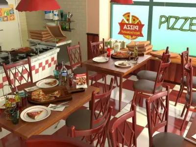 Cartoon Pizzeria 3D model 3D model