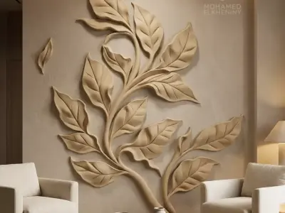 Decorative Leaves Branch Relief Wall Decor Set STL Mural CNC 384 3D model