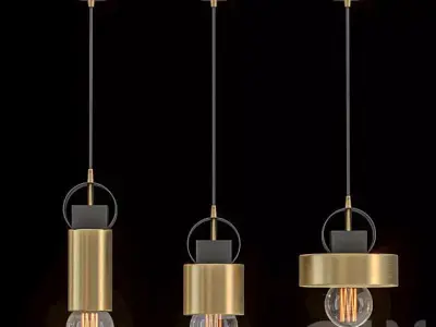 Electra three gold pendant lights 3D model