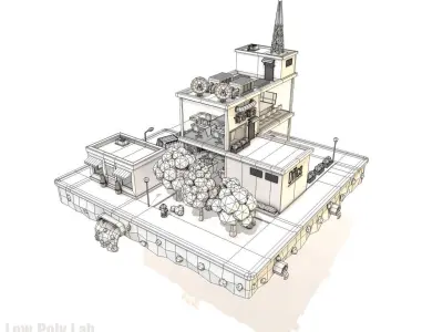 Cartoon City Block Office Parking Low-poly 3D model