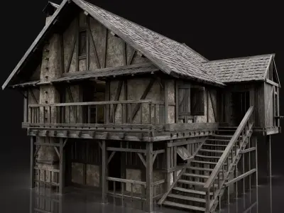 ENTERABLE AAA NEXT GEN MEDIEVAL CITY TOWN HOUSE VILLAGE Low-poly 3D model