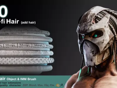 20 Brush Sci-fi Hair 3D model