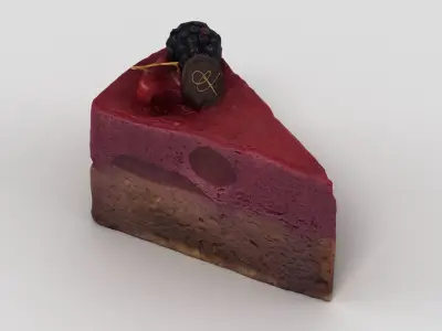 Cake 4 piece of with blackberries on top Low-poly 3D model