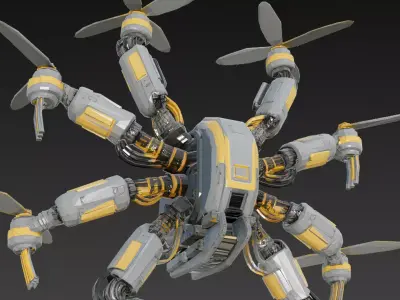 Industrial Multi Arm Drone Low-poly 3D model