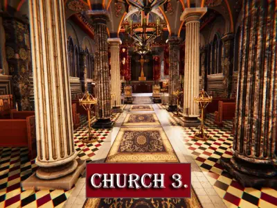 Church 3 interior of Low-poly 3D model