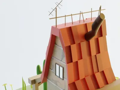 Low Poly House on hill 3D model
