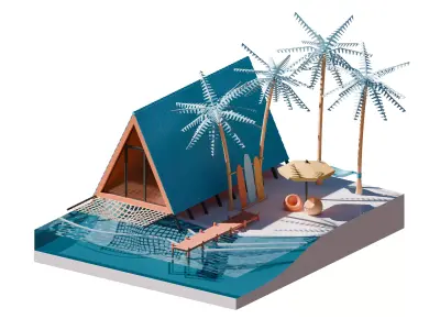 Summer Beach Isometric View 3D Render Illustration 3D model