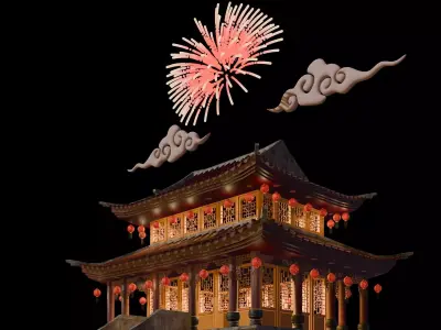 Chinese New Year Traditional 2 Stories Building  3D model