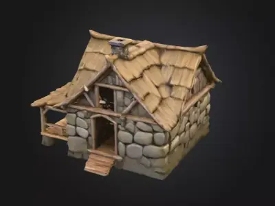 Medieval Stone Cottage Low-poly 3D model