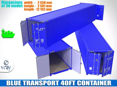 Two-door blue transport 40ft container  3D model