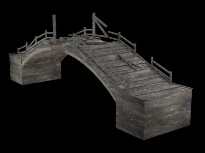 DESTROYED WOODEN BRIDGE MEDIEVAL FANTASY ROAD OLD COLLECTION Low-poly 3D model