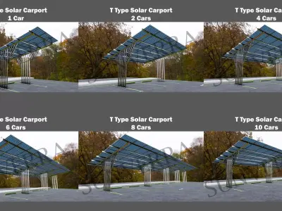 Lowpoly Solar Carport-T Types-Steel Structure Low-poly 3D model