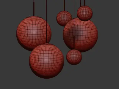 Mirror Ball Pendant Chrome Dinning Light Set 3D model