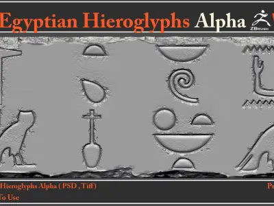 100 Egyptian Hieroglyphs Alpha Maps 3D model