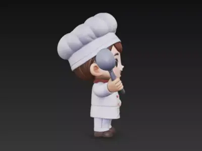 Chibi Kid Chef - Cute Cartoon Cook Character 3D Model Low-poly 3D model