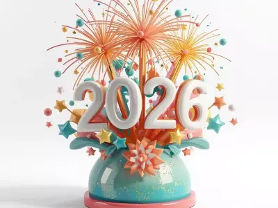Festive 2026 New Year Celebration 3D Sculpture Low-poly 3D model