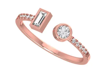 Open End Light Weight Band Baguette Round Stone Ring 3D print model