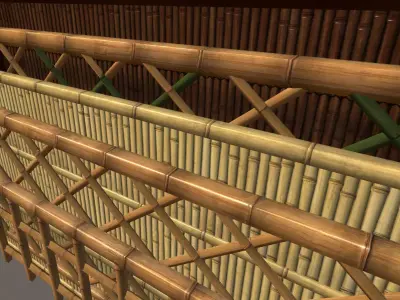 Bamboo japanese fence Low-poly 3D model
