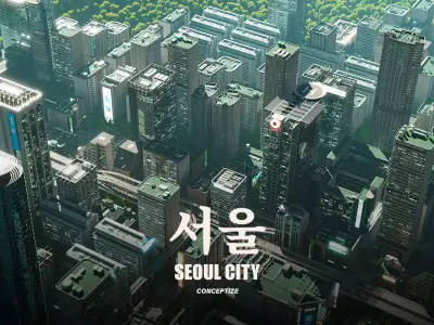 Seoul 3D pack Korean buildings props environment streets Low-poly 3D model