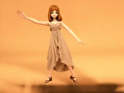 Elegant Female Character with Chestnut Hair Low-poly 3D model