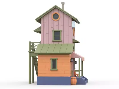 Wooden House B with UV  Low-poly 3D model
