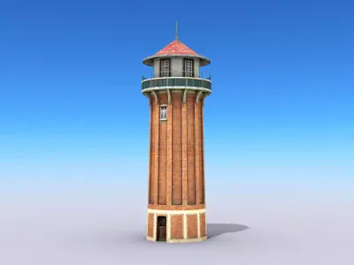 Tall Water Tower Low-poly 3D model