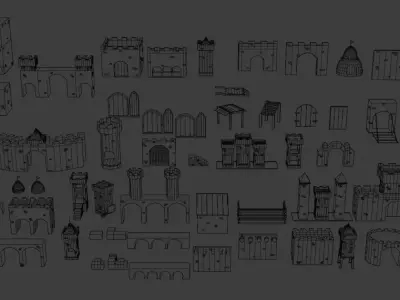 Modular Castle Pieces Low-poly 3D model