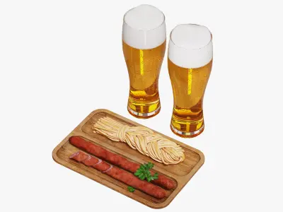 Beer set with hunting sausages 3D model
