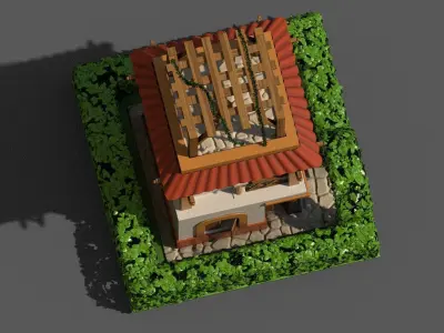 Cartoon house Low-poly 3D model