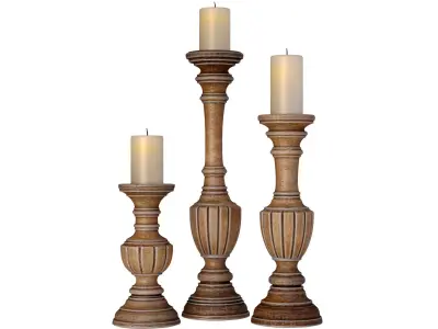Wooden decorative Aged patinated Candle Holders candlesticks 3D model
