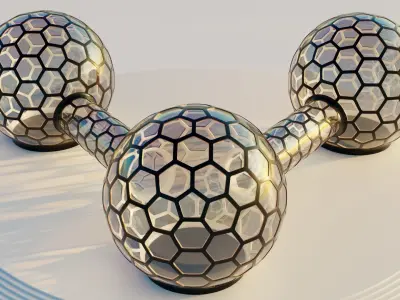 3 glass hexagon sci fi spherical domes with walkway 3D model