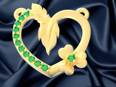 pendant emerald heart 3D print model