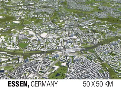 Essen Germany 50x50km 3D City Map 3D model