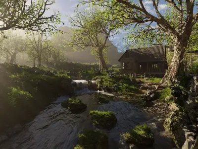 Cabin River Scene 3D model
