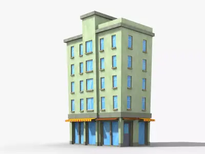 Cartoon Building x7 Low-poly 3D model