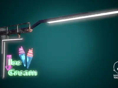 Animated Ice Cream Holographic Neon signs Cyberpunk   FOr games  Low-poly 3D model