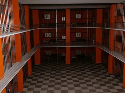 Prison orange and checkered floor in Low-poly 3D model