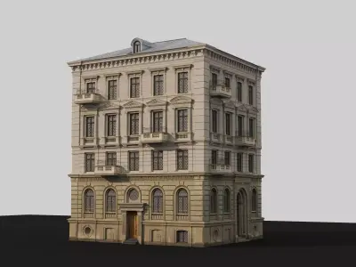 Classic building low poly 3d model Low-poly 3D model