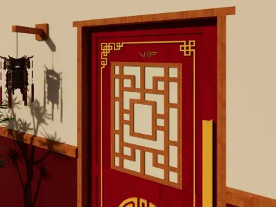 Chinese Door Low-poly 3D model