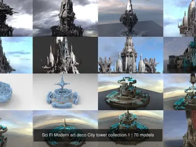 Sci Fi Modern art deco City tower collection 1 3D Model Pack