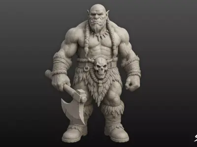 Ogre Warrior Front Guard Statue Low-poly 3D model
