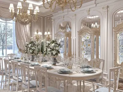 classical living room and dining room 3D model